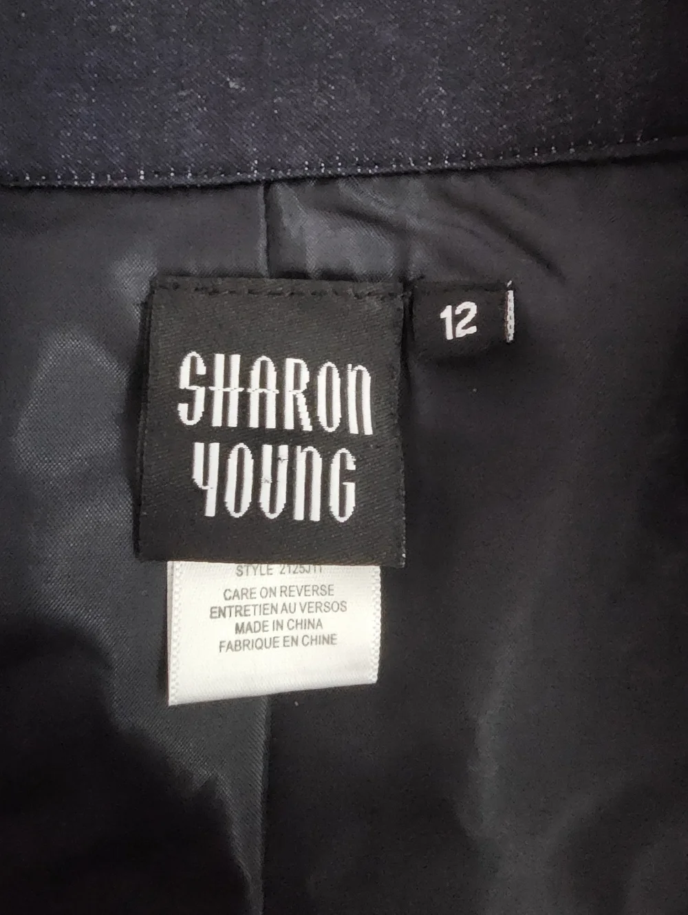 Sharon Young Dark Denim Stretch Military Jacket Gold Button Open Front Sz 12